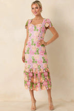 Women's My Debut Lavender Embroidered Floral Midi Dress | 100% Polyester 4