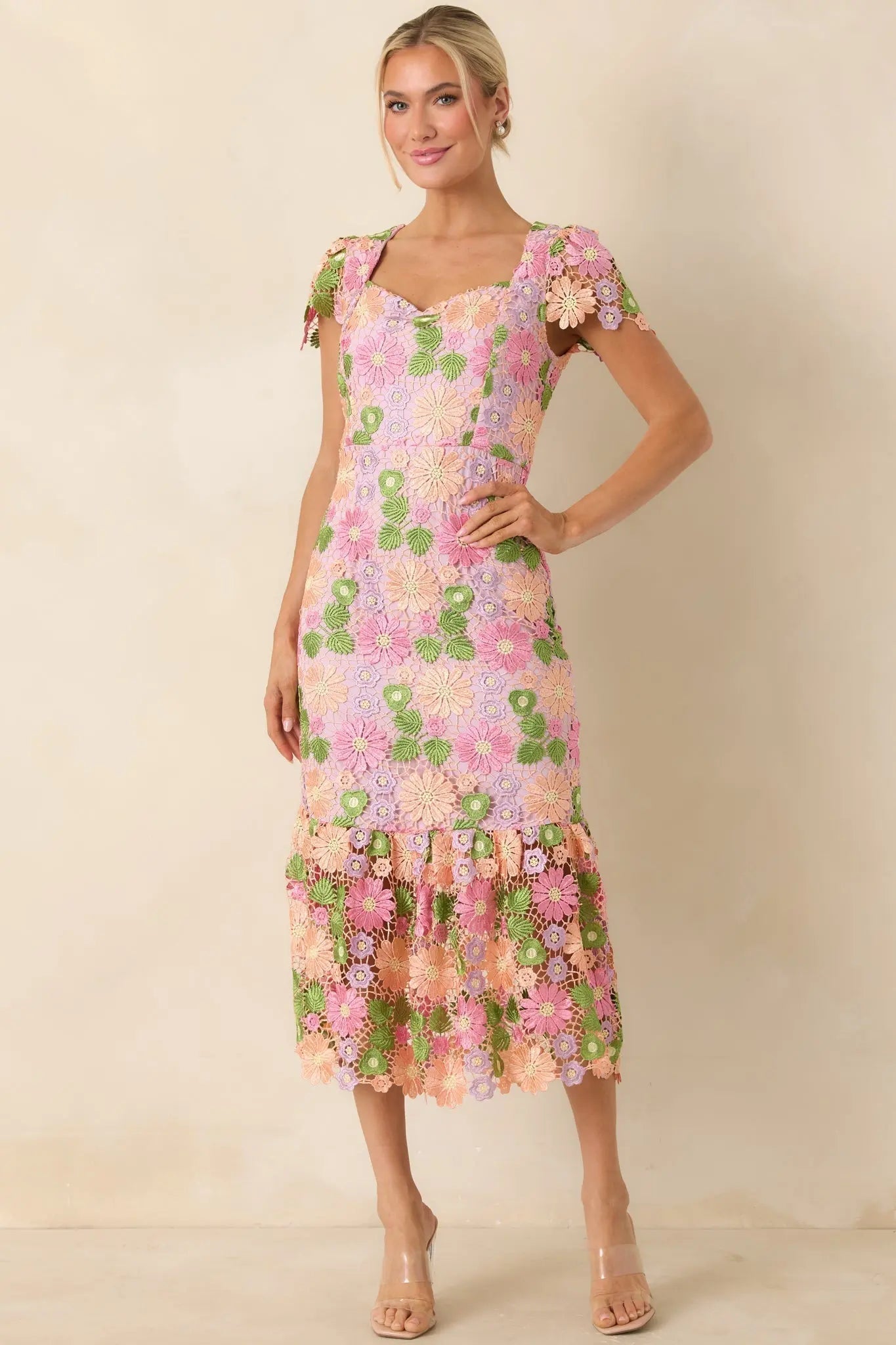 Women's My Debut Lavender Embroidered Floral Midi Dress | 100% Polyester 4