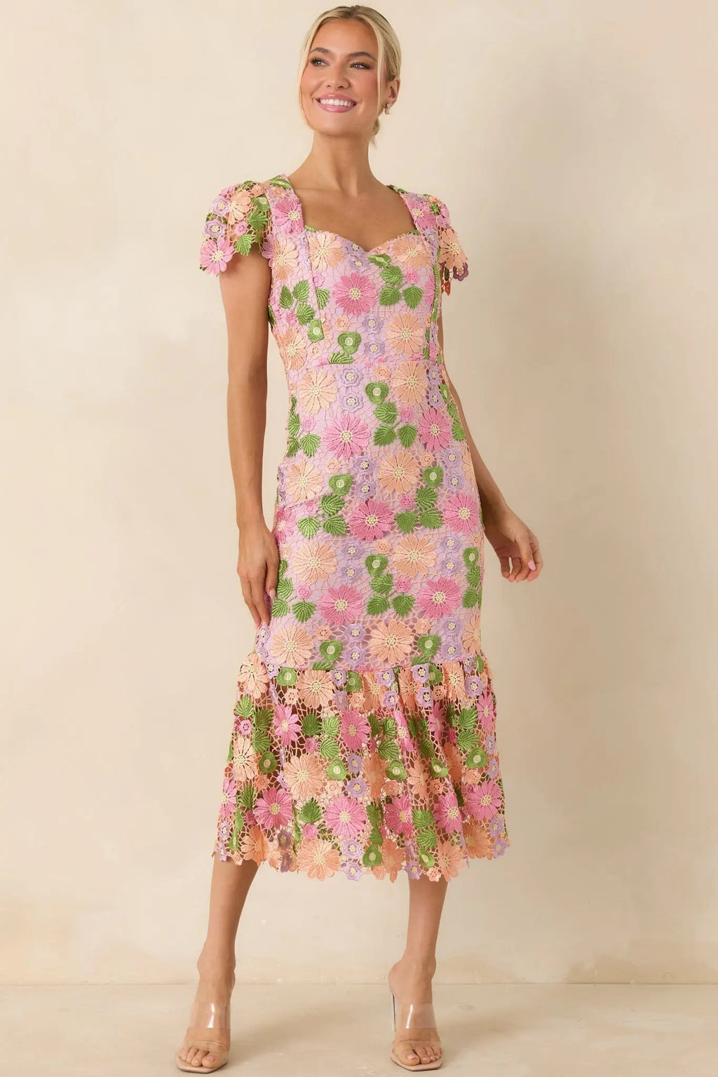 Women's My Debut Lavender Embroidered Floral Midi Dress | 100% Polyester 5
