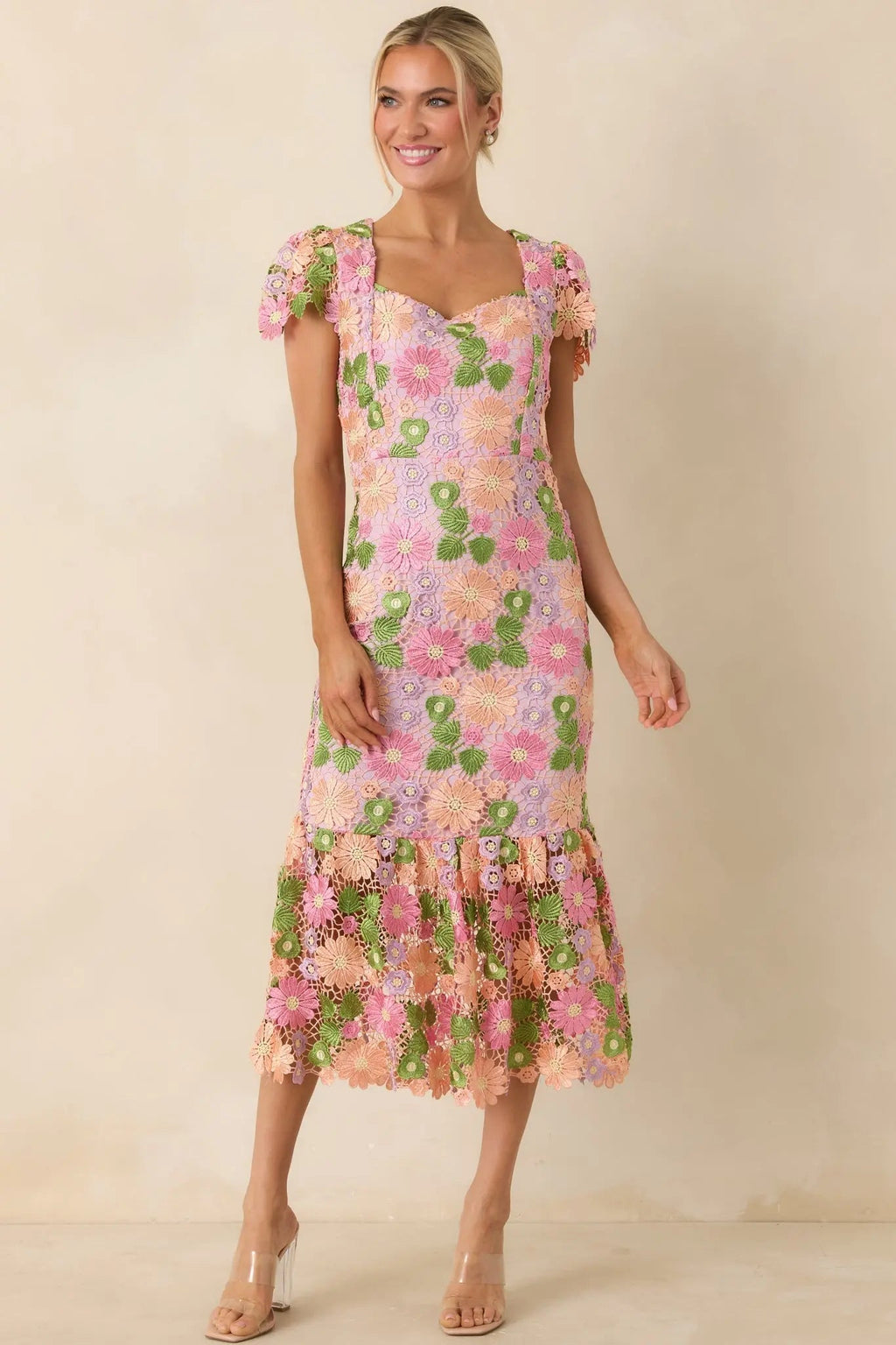 Women's My Debut Lavender Embroidered Floral Midi Dress | 100% Polyester 6
