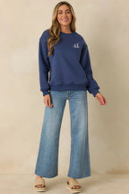 Women's Nantucket Sailing Club Washed Navy Blue Crewneck Sweatshirt | 80% Polyester & 20% Cotton Contrast: 65% Cotton 4