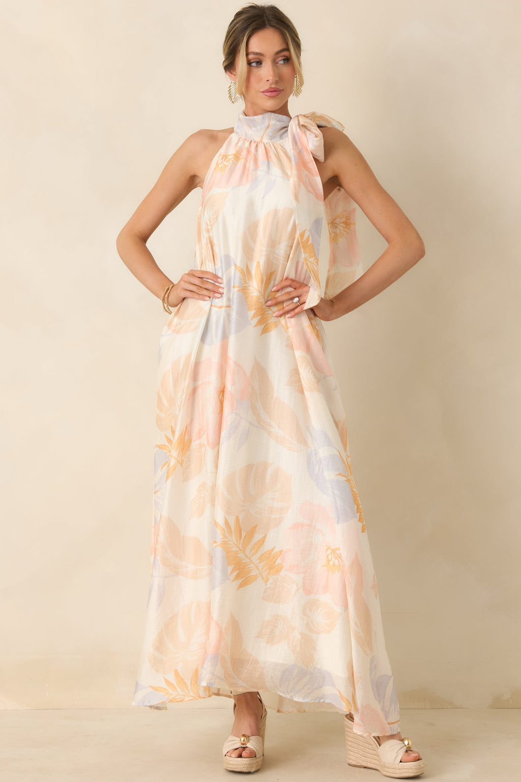 Women's Naturally Radiant Ivory Multi Tropical Print Halter Maxi Dress | 66% Tencel 5