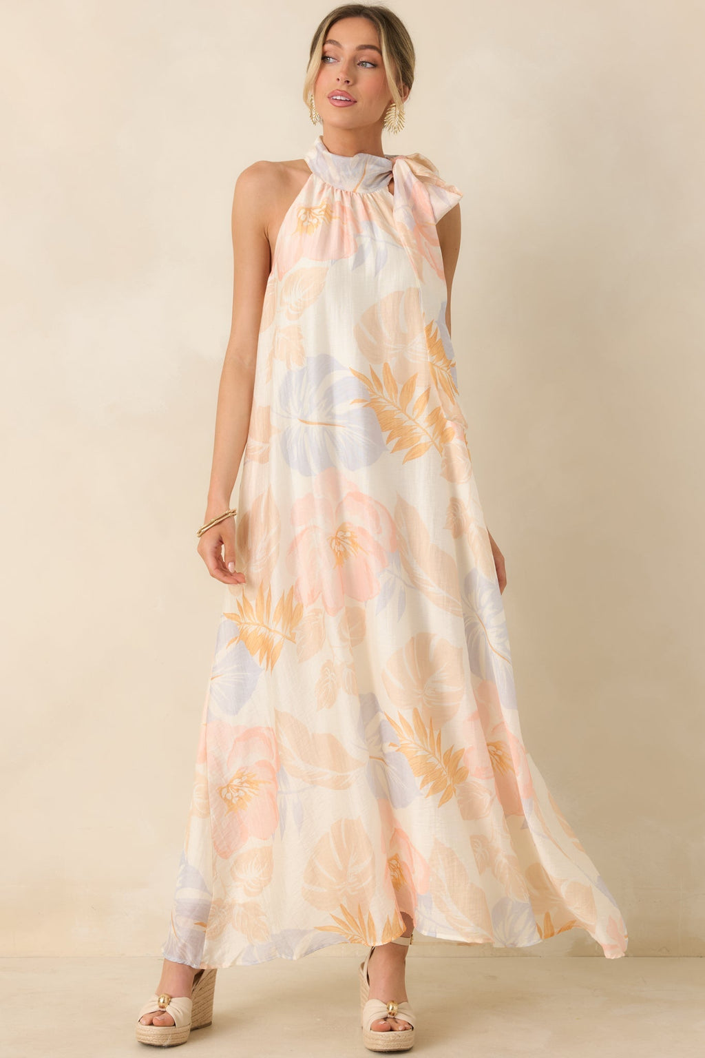 Women's Naturally Radiant Ivory Multi Tropical Print Halter Maxi Dress | 66% Tencel 6
