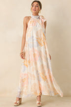 Women's Naturally Radiant Ivory Multi Tropical Print Halter Maxi Dress | 66% Tencel 6