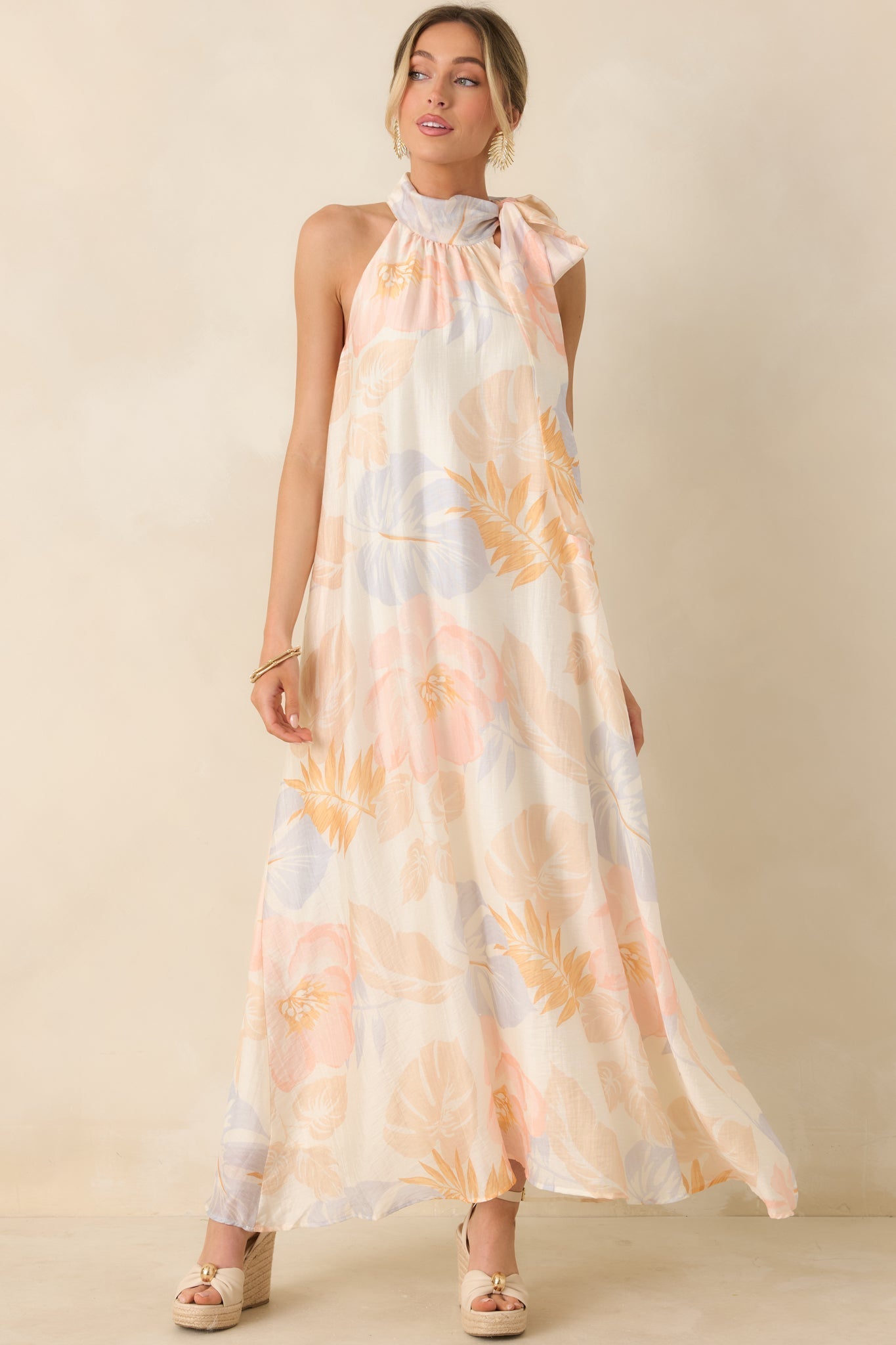 Women's Naturally Radiant Ivory Multi Tropical Print Halter Maxi Dress | 66% Tencel 6