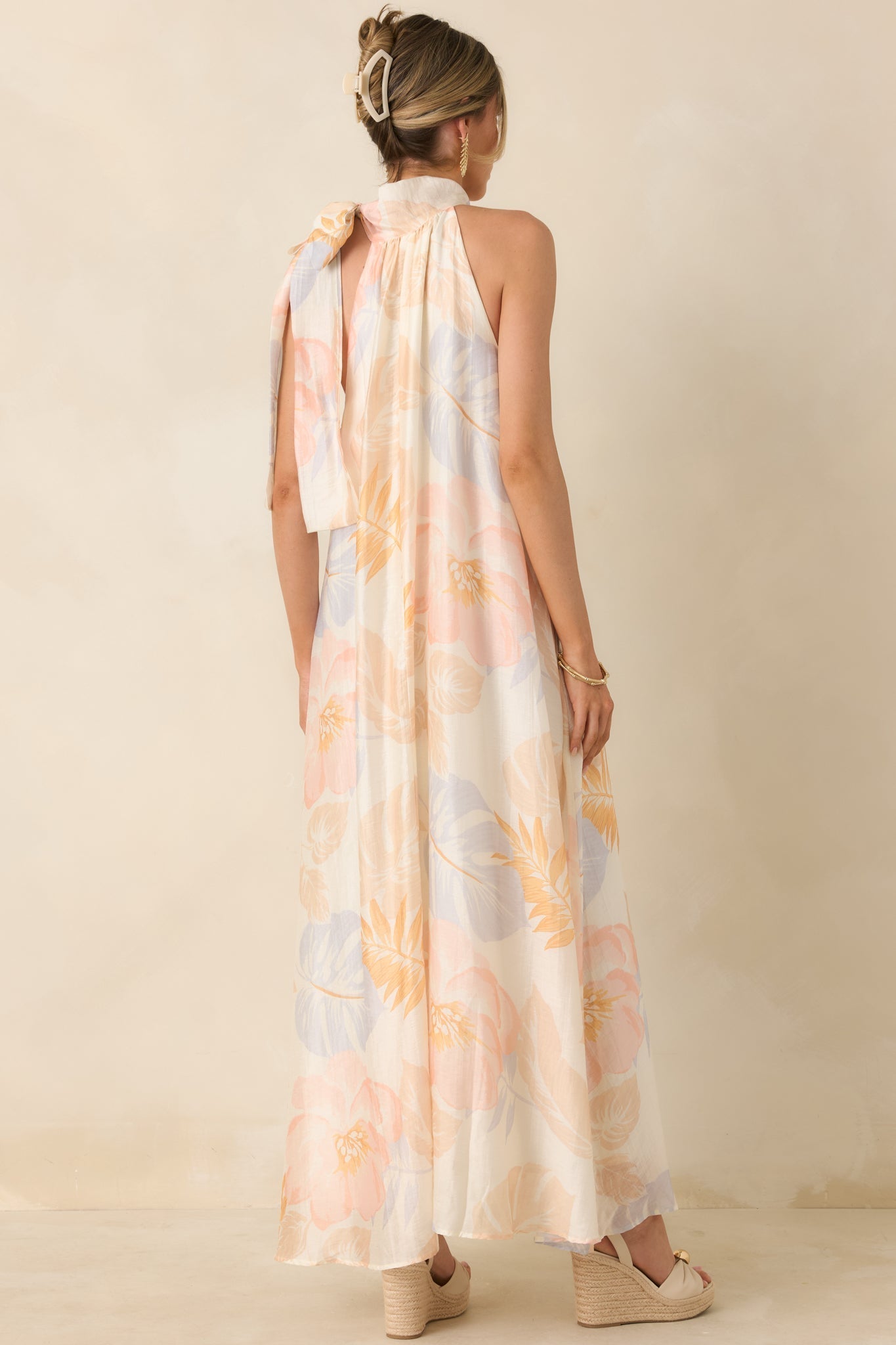 Women's Naturally Radiant Ivory Multi Tropical Print Halter Maxi Dress | 66% Tencel 7