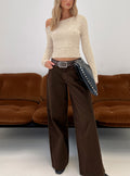 Women's Naylor Mid Rise Wide Leg Jeans Brown | Denim jeans with a mid-rise fit & wide-leg cut 0