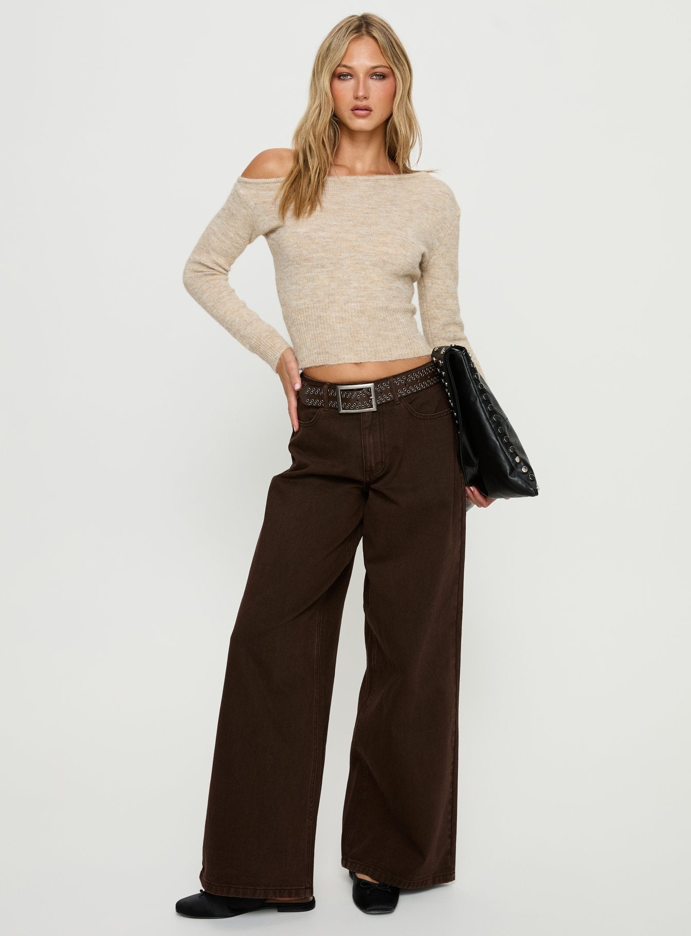 Women's Naylor Mid Rise Wide Leg Jeans Brown | Denim jeans with a mid-rise fit & wide-leg cut 2