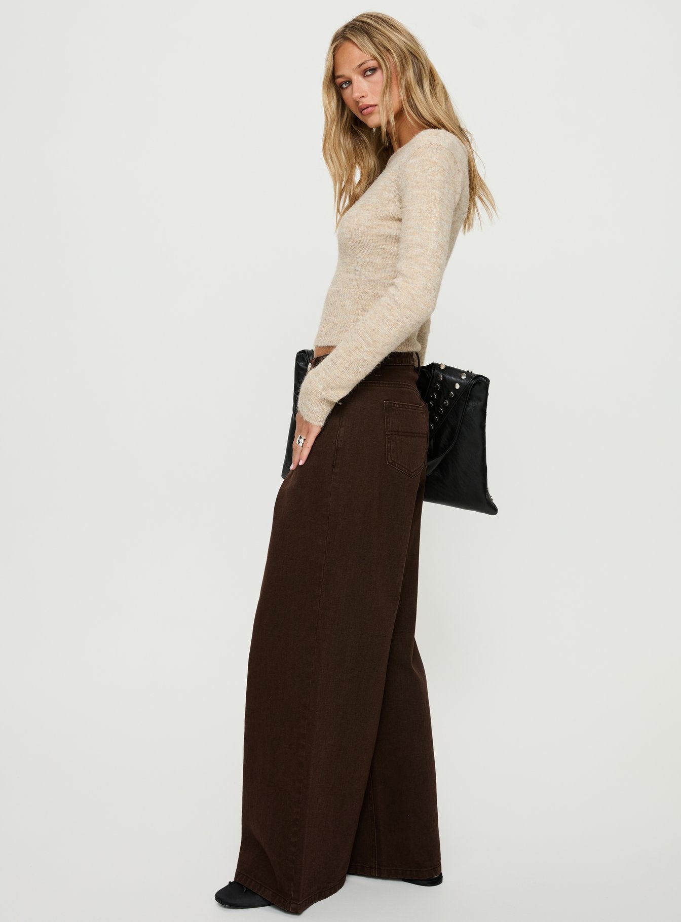Women's Naylor Mid Rise Wide Leg Jeans Brown | Denim jeans with a mid-rise fit & wide-leg cut 3