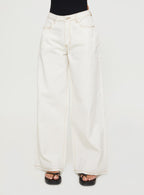 Women's Naylor Mid Rise Wide Leg Jeans Cream | Mid-rise wide-leg denim jeans 1