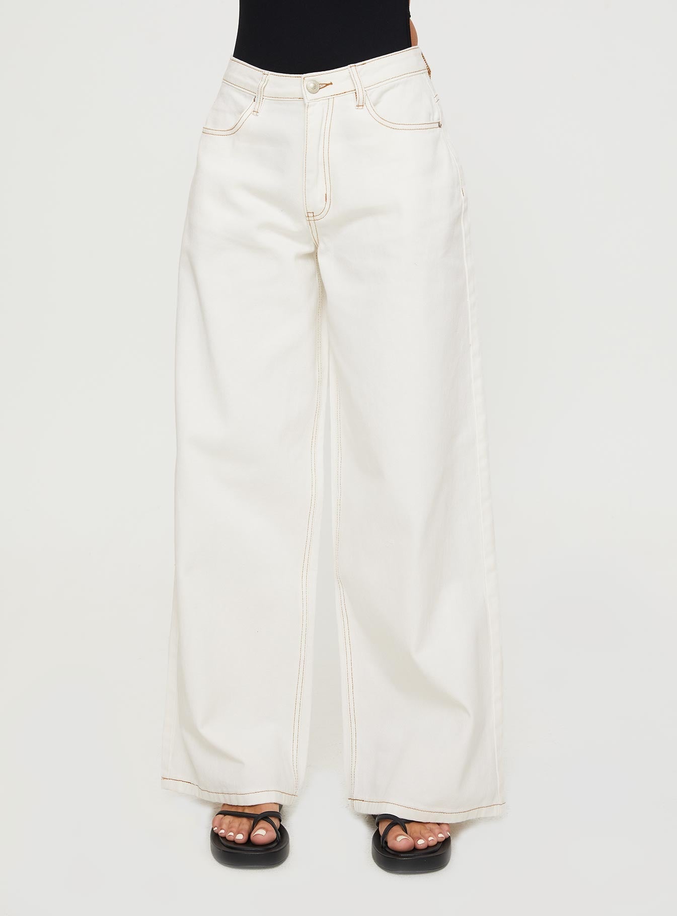 Women's Naylor Mid Rise Wide Leg Jeans Cream | Mid-rise wide-leg denim jeans 1