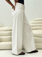 Women's Naylor Mid Rise Wide Leg Jeans Cream | Mid-rise wide-leg denim jeans 6