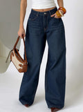Women's Naylor Mid Rise Wide Leg Jeans Mid Blue Denim | Mid-rise wide-leg denim jeans 0