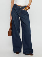 Women's Naylor Mid Rise Wide Leg Jeans Mid Blue Denim | Mid-rise wide-leg denim jeans 1
