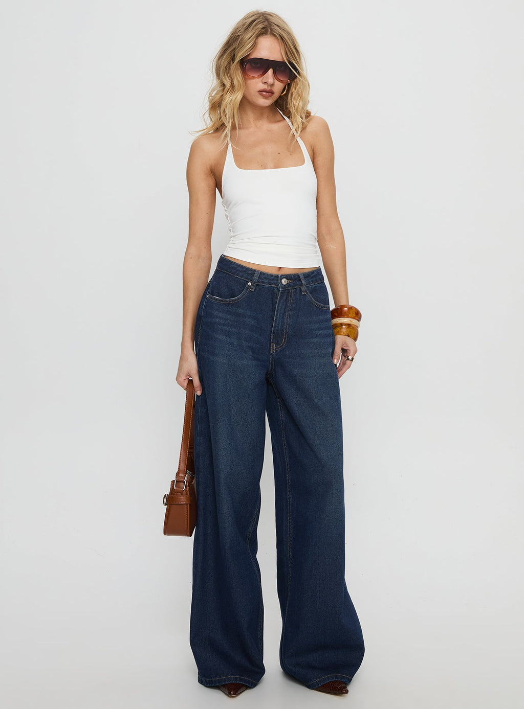 Women's Naylor Mid Rise Wide Leg Jeans Mid Blue Denim | Mid-rise wide-leg denim jeans 2