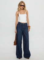 Women's Naylor Mid Rise Wide Leg Jeans Mid Blue Denim | Mid-rise wide-leg denim jeans 2