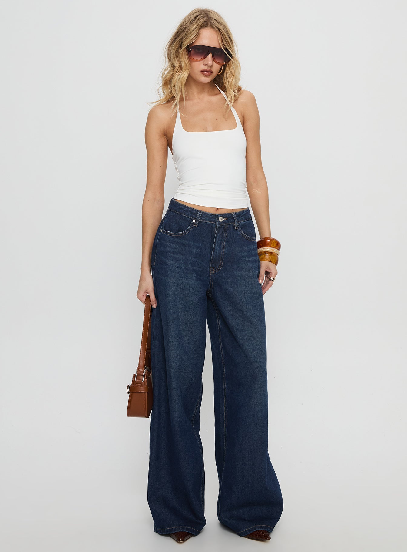 Women's Naylor Mid Rise Wide Leg Jeans Mid Blue Denim | Mid-rise wide-leg denim jeans 2
