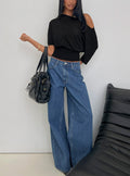 Women's Naylor Mid Rise Wide Leg Jeans Mid Blue Wash | Denim jeans with a mid-rise fit & wide-leg cut 0