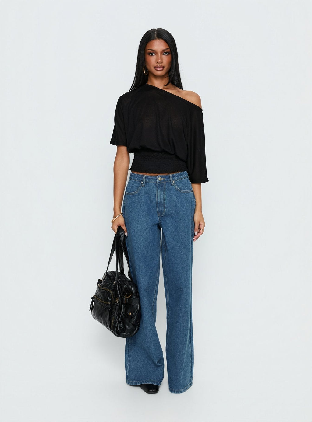 Women's Naylor Mid Rise Wide Leg Jeans Mid Blue Wash | Denim jeans with a mid-rise fit & wide-leg cut 7