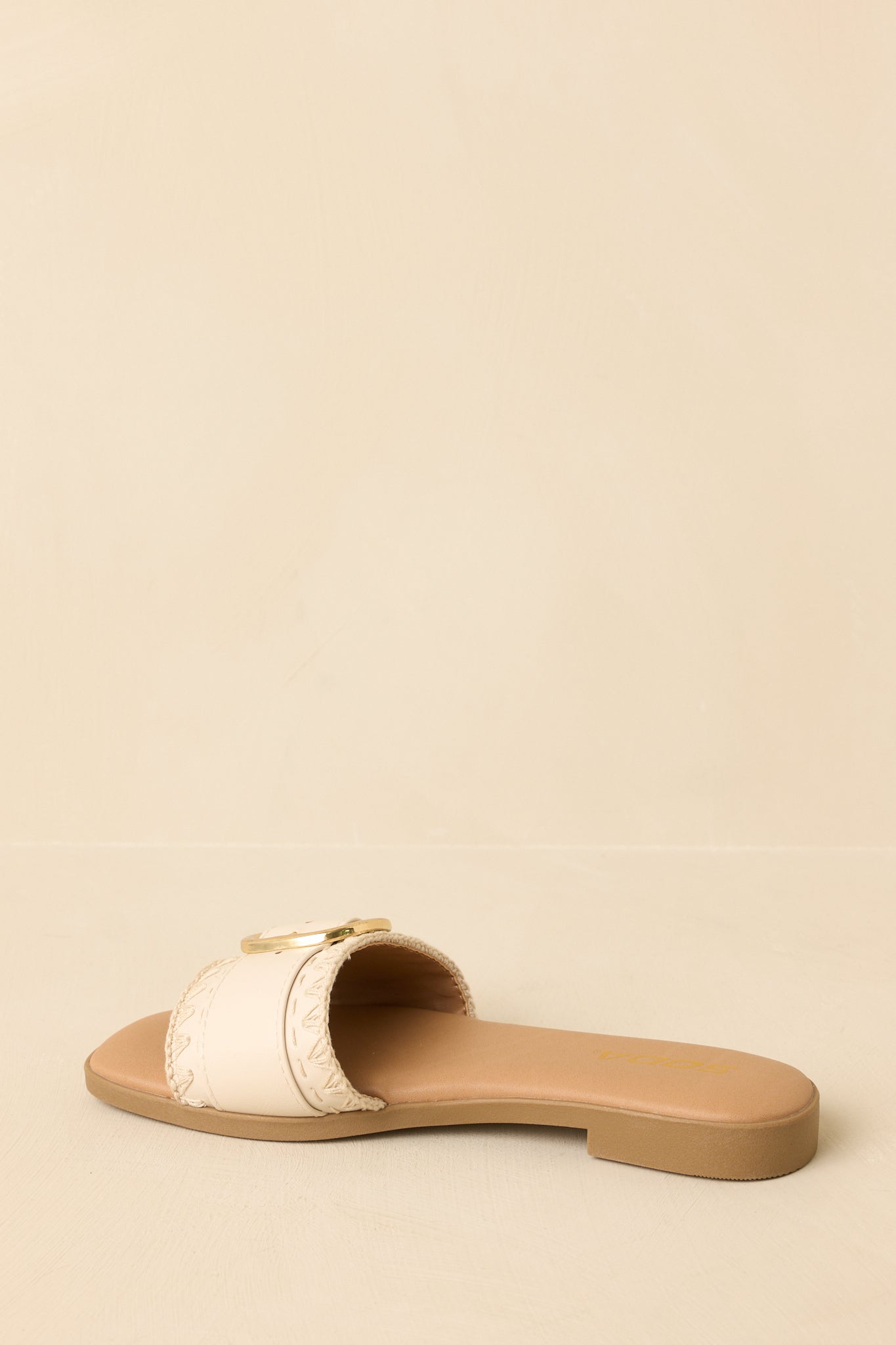 Women's New Adventures Beige Faux Leather Buckle Strap Slide Sandals | All Man Made Materials 6