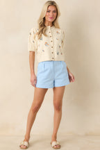Women's New Days Ahead Light Blue Cotton High Waist Shorts | 97% Cotton & 3% Spandex 2