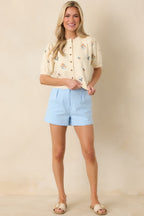 Women's New Days Ahead Light Blue Cotton High Waist Shorts | 97% Cotton & 3% Spandex 5