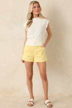 Women's New Days Ahead Yellow Cotton High Waist Shorts | 97% Cotton & 3% Spandex 1