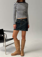 Women's Nickei Denim Mini Skirt Raw Dark Wash | Denim mini skirt with a mid-rise fit 0