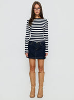 Women's Nickei Denim Mini Skirt Raw Dark Wash | Denim mini skirt with a mid-rise fit 6