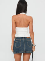 Women's Nickei Denim Mini Skirt Washed Blue | Mid-rise denim mini skirt 4
