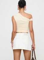 Women's Nicolina Low Rise Denim Mini Skirt Ecru | Low-rise denim Mini skirt 4