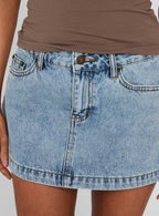 Women's Nicolina Low Rise Denim Mini Skirt Ice Blue Wash | Low-rise denim Mini skirt 5