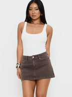 Women's Nicolina Low Rise Denim Mini Skirt Washed Brown | Denim mini skirt with a low-rise fit 1