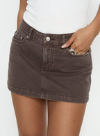 Women's Nicolina Low Rise Denim Mini Skirt Washed Brown | Denim mini skirt with a low-rise fit 5