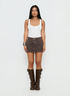 Women's Nicolina Low Rise Denim Mini Skirt Washed Brown | Denim mini skirt with a low-rise fit 6