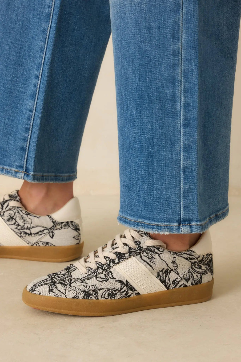 Women's No Rush At All Ivory Floral Print Sneakers | Sole measures 1" 1