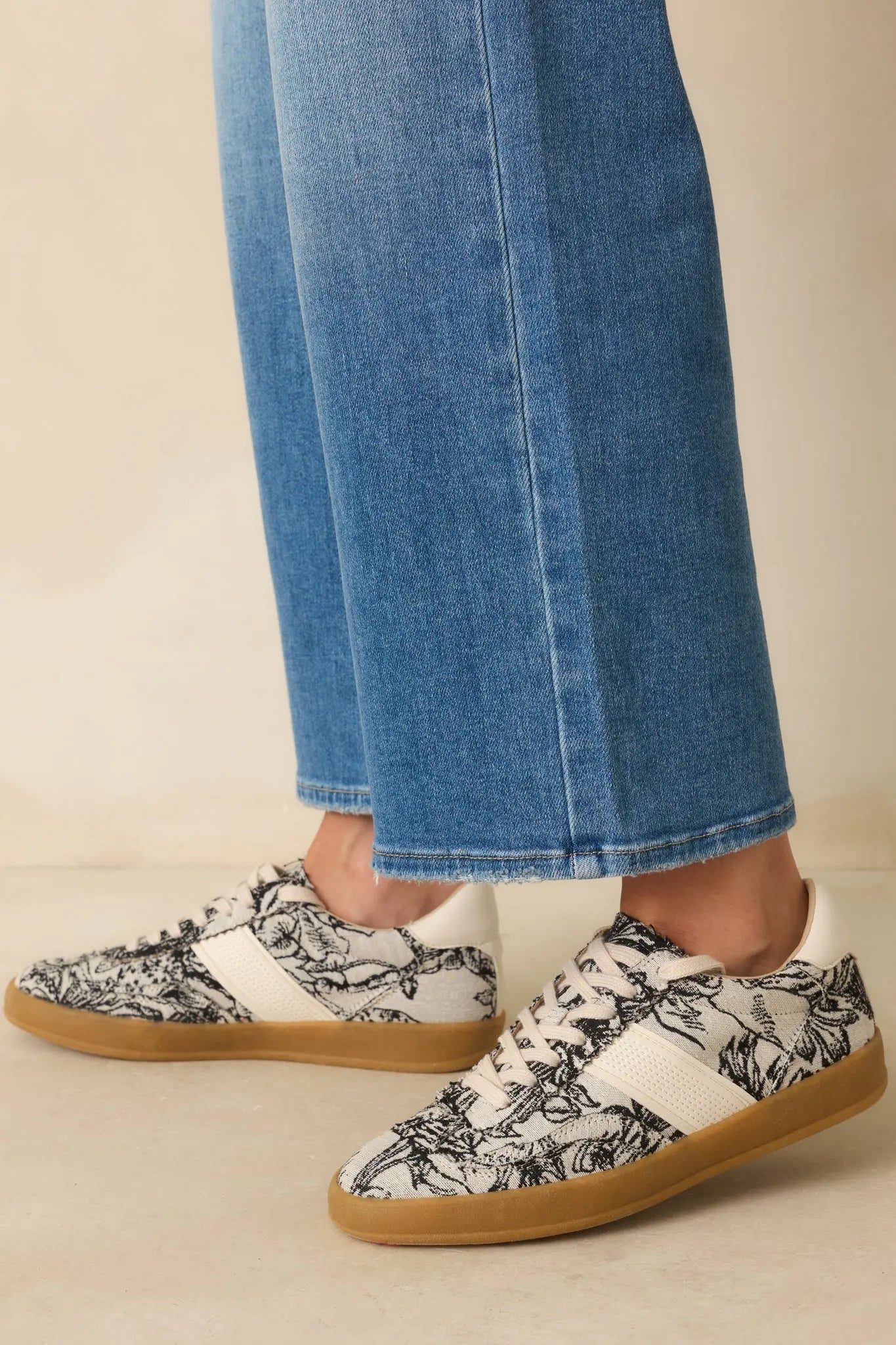Women's No Rush At All Ivory Floral Print Sneakers | Sole measures 1" 2