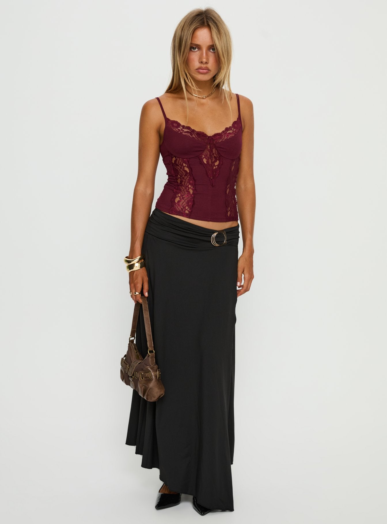 Women's Nola Hardware Slit Maxi Skirt Black | Maxi skirt with hardware & slit detail 0