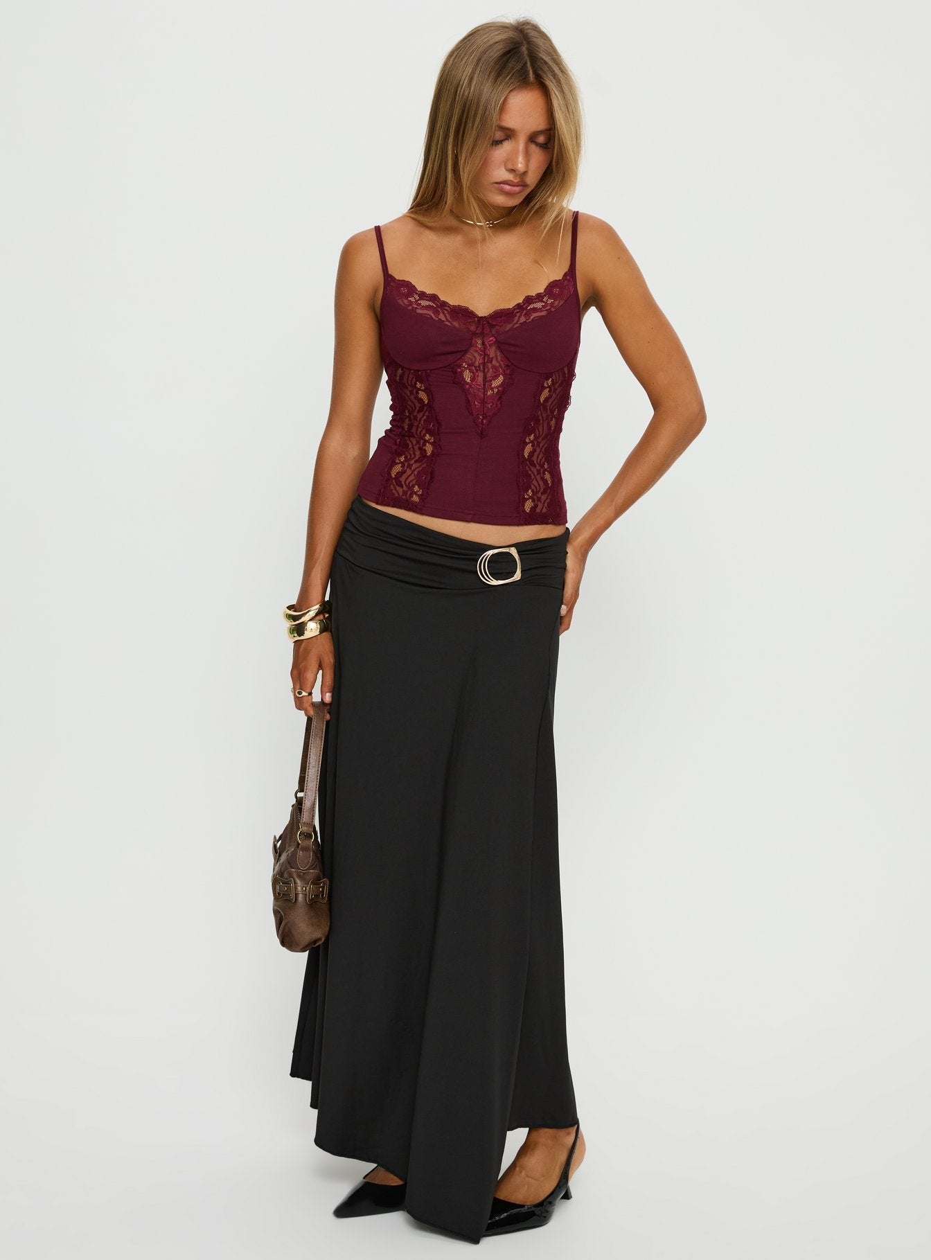 Women's Nola Hardware Slit Maxi Skirt Black | Maxi skirt with hardware & slit detail 1