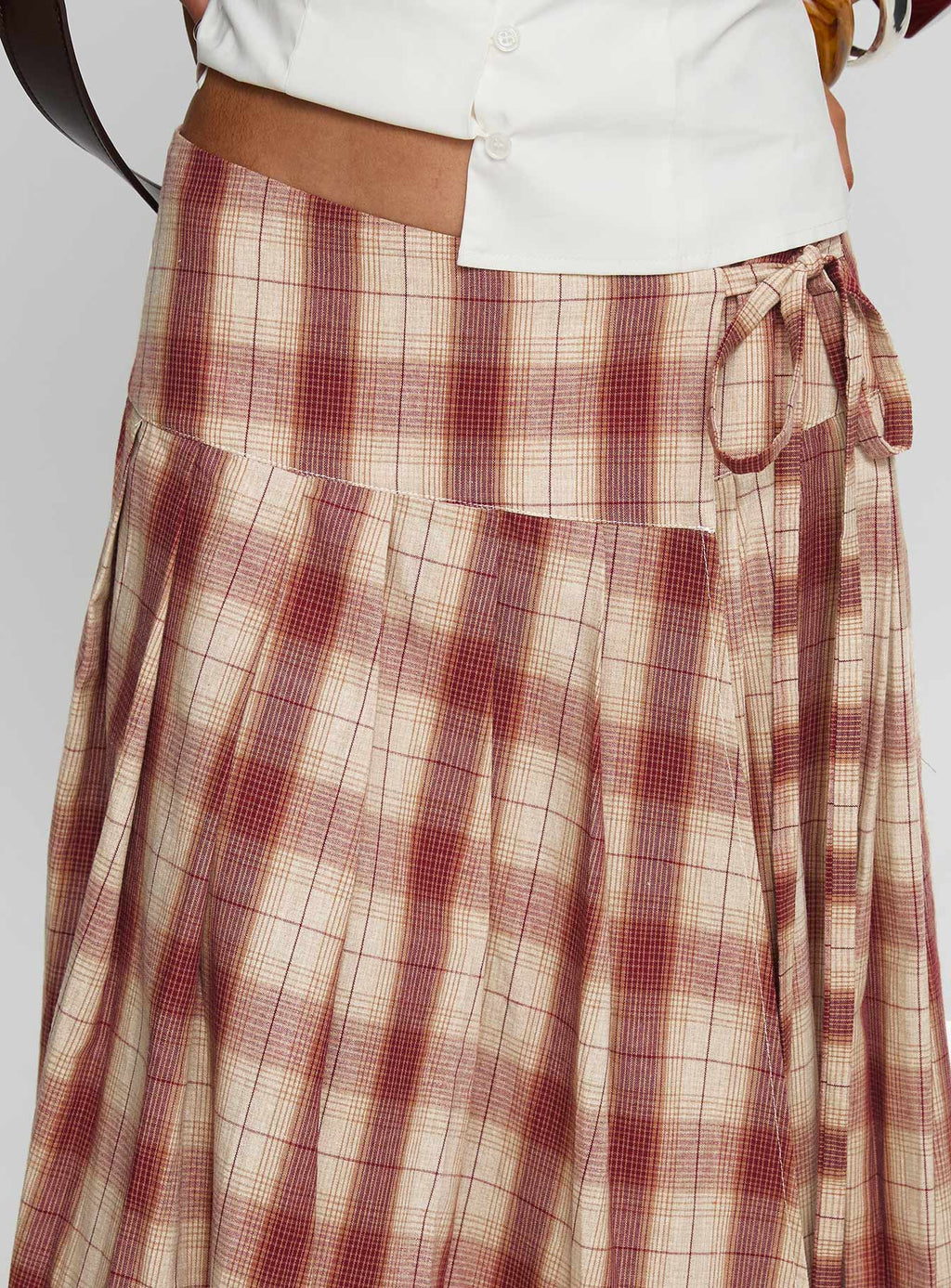 Women's Norie Wrap Pleat Midi Skirt Red Plaid 5