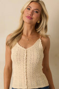 Women's Not Up For Debate Ivory Pointelle Knit Camisole Top | 52% Viscose 0