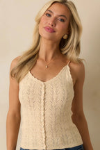 Women's Not Up For Debate Ivory Pointelle Knit Camisole Top | 52% Viscose 0