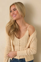 Women's Not Up For Debate Ivory Pointelle Knit Camisole Top | 52% Viscose 1
