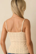 Women's Not Up For Debate Ivory Pointelle Knit Camisole Top | 52% Viscose 7