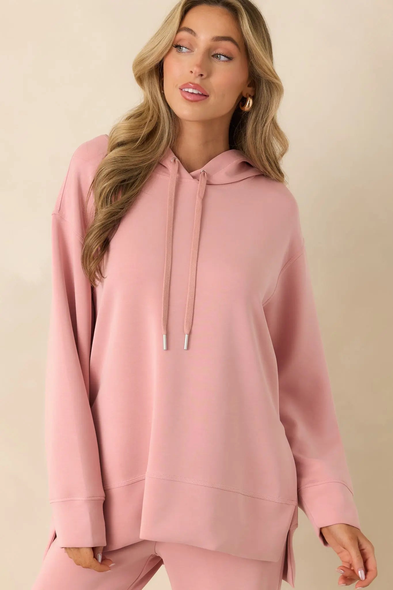 Women's Nothing Extra Powder Pink Hoodie Sweatshirt | 48% Polyester 1