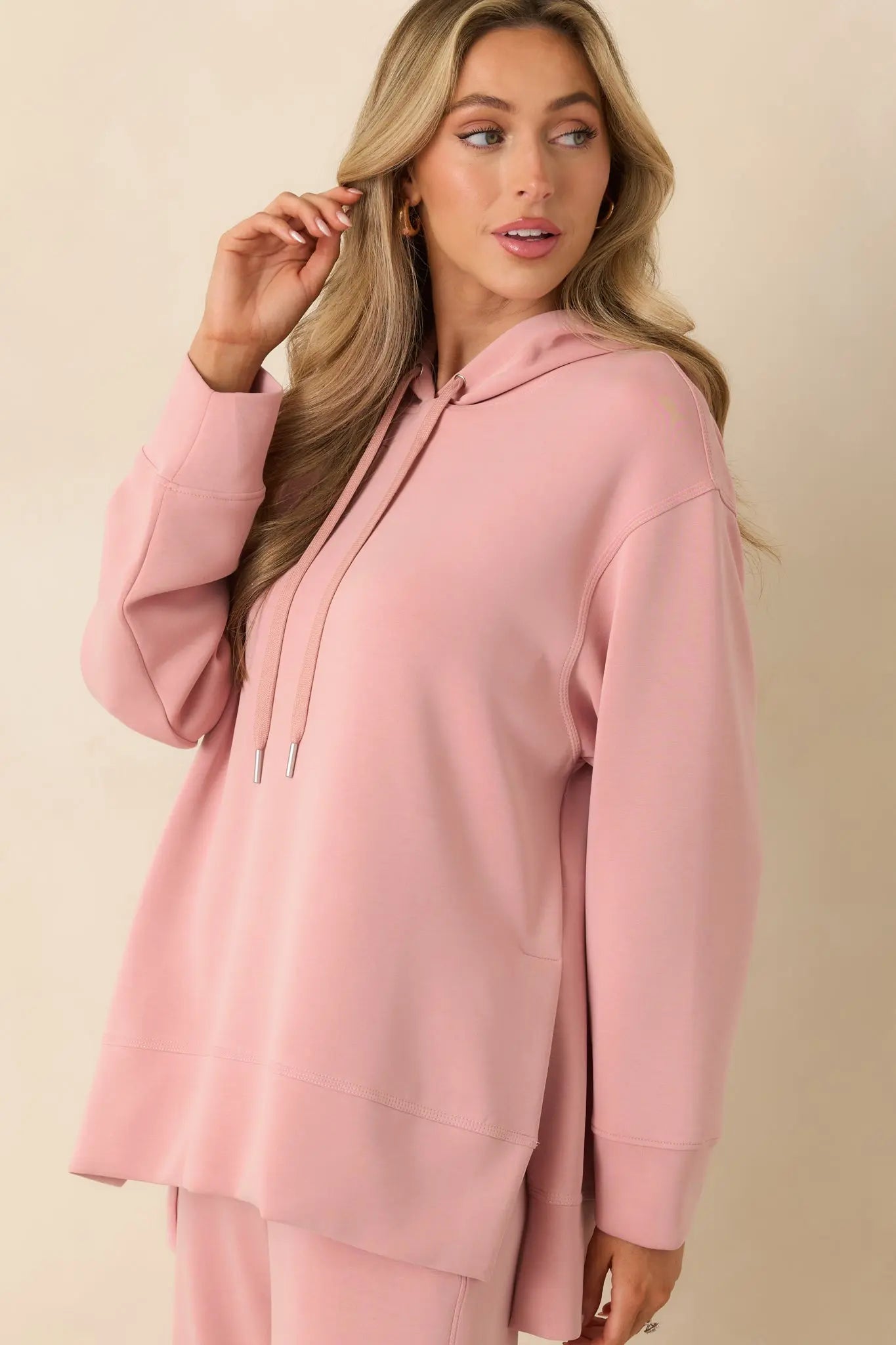 Women's Nothing Extra Powder Pink Hoodie Sweatshirt | 48% Polyester 4
