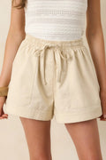 Women's Off Duty Days Beige Cotton Drawstring Shorts | 100% Cotton 0