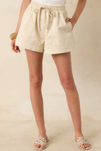 Women's Off Duty Days Beige Cotton Drawstring Shorts | 100% Cotton 3