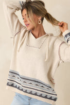 Women's Off the Map Ivory & Blue Jacquard Cotton Pullover Hoodie | 90% Cotton & 10% Polyester 5