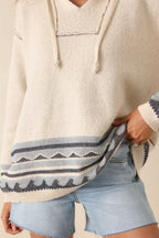 Women's Off the Map Ivory & Blue Jacquard Cotton Pullover Hoodie | 90% Cotton & 10% Polyester 7
